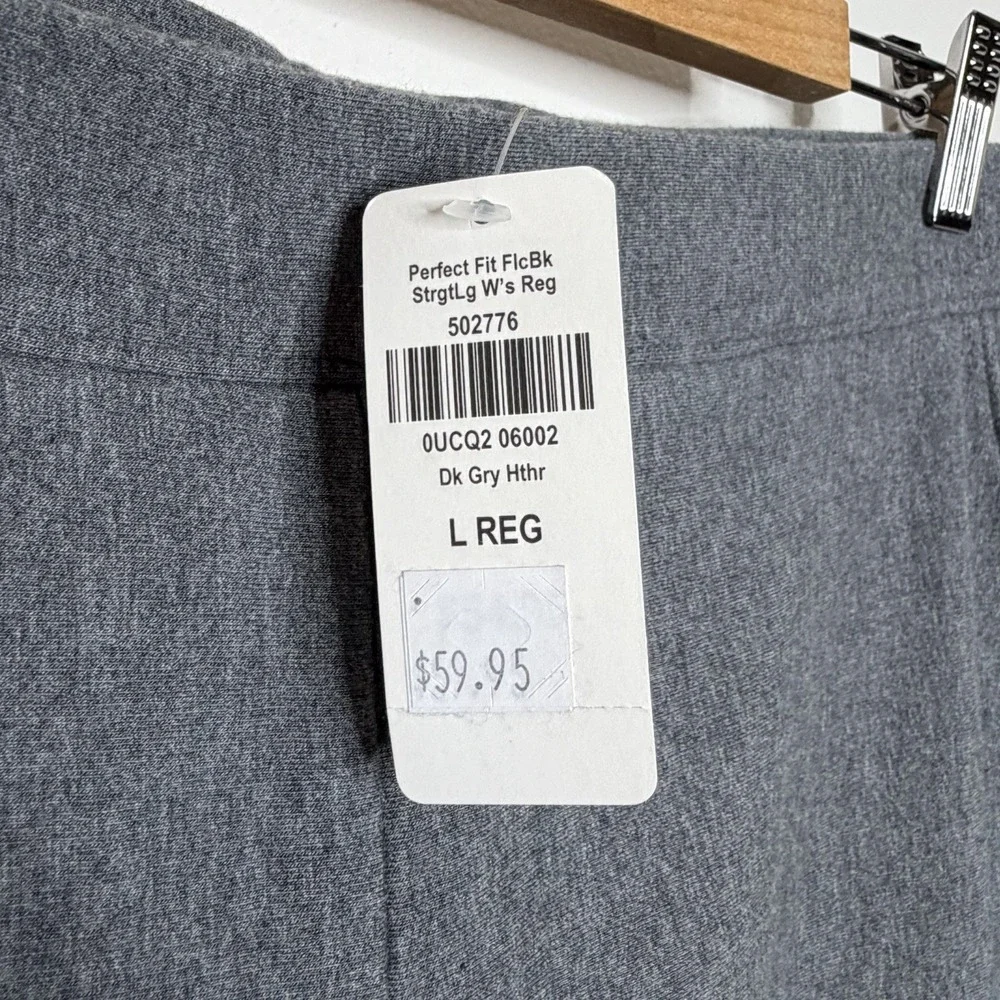 LL Bean Perfect Fit Fleece Backed Straight Leg Pants Gray Womens Size L Stretch